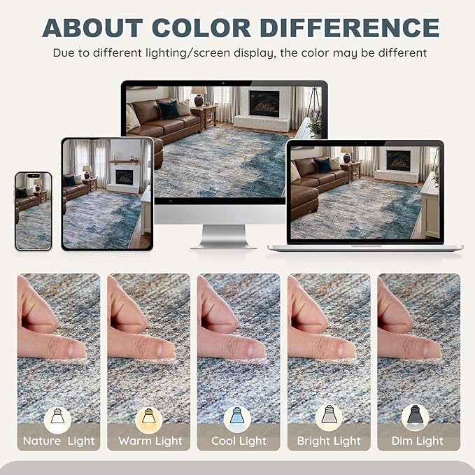 DMOYEST 8x10 Area Rug for Living Room, Washable & Non Slip Large Indoor Carpet, Kid & Pet Friendly Soft Thin Low Pile Abstract Rug for Bedroom and Office - Dark Grey