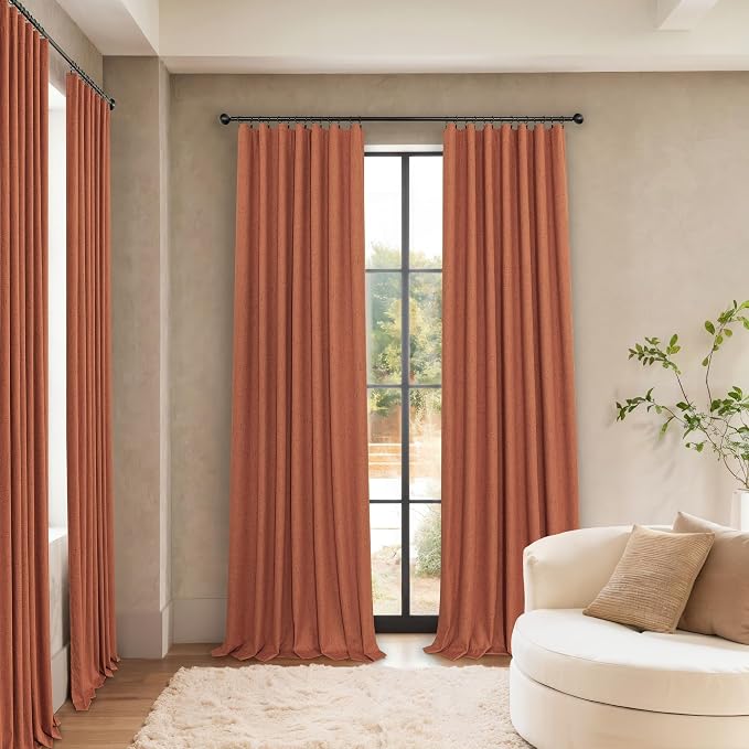 Terracotta Black Out Curtains 72 Inch Long Western Blackout Window Curtain & Drapes 72 Inch Length 2 Panel Viral Retro Vintage Linen Farmhouse for Bedroom Dining Living Room Pumpkin 70s Decor Hippie