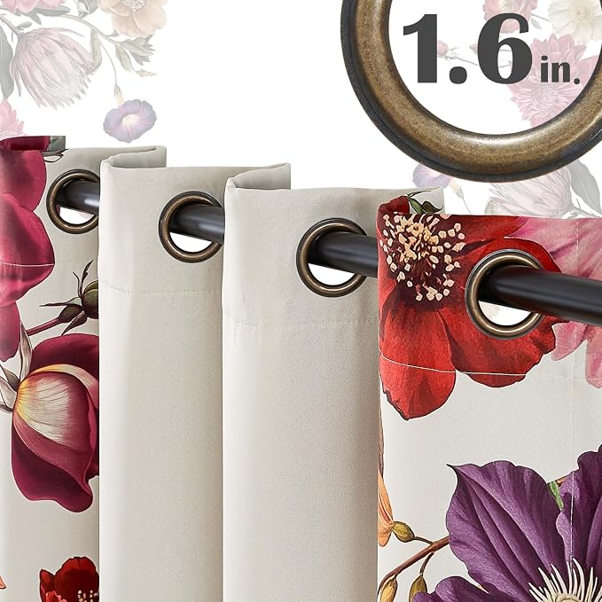 jinchan Beige Floral Blackout Curtains 84 Inch Vintage Grommet 2 Panels | Room darkening, privacy, vibrant flower print, retro boho bohemian drapes, bedroom, living room, fall decor, window treatment