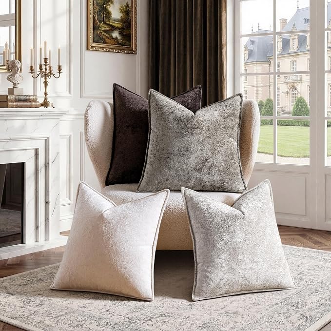 a moment Throw Pillow Covers 24X24 Inch 4 Packs,Soft Velvet Decorative Pillow Cases with 3D Ice Flower,Texture Modern Accent Cushion Covers for Sofa Couch Home Decor Modern Neutral