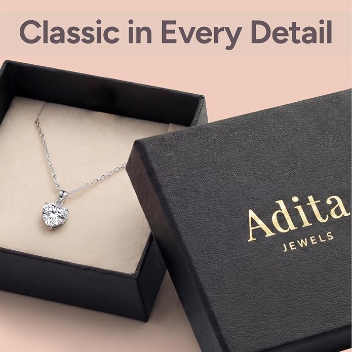 ADITA GOLD Bithstone Heart Necklace for Women with 925 Sterling Silver Chain, Simulated Birthstone Pendant, Jewelry