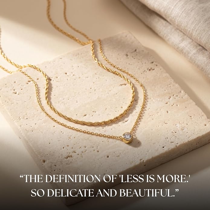 Galis Dainty Necklace - Silver, Gold Plated 18" Choker for Women with Dainty Small Round Faux Diamond Necklace Pendant, Necklaces Women with CZ Solitaire Lobster Clasp, Minimalist Gift