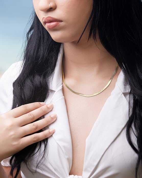 Barzel 18K Gold Plated Herringbone Chain Necklace 4MM Wide