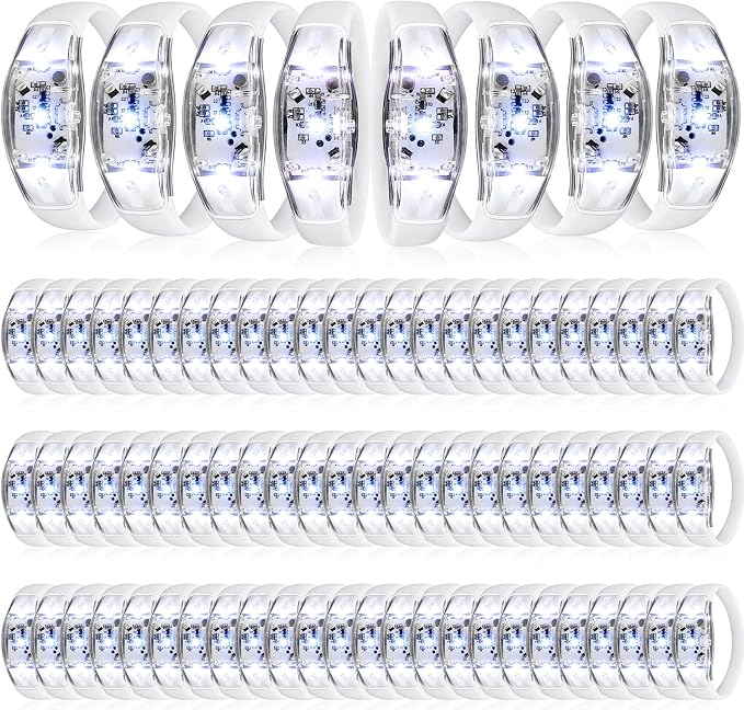 JellyArch 80 Pcs White LED Glow Bracelets, Sound Activated LED Bracelets for Wedding Reception Party Favors, Bridal Shower, Bachelorette Party, Rave, Concert, Birthday and Night Events
