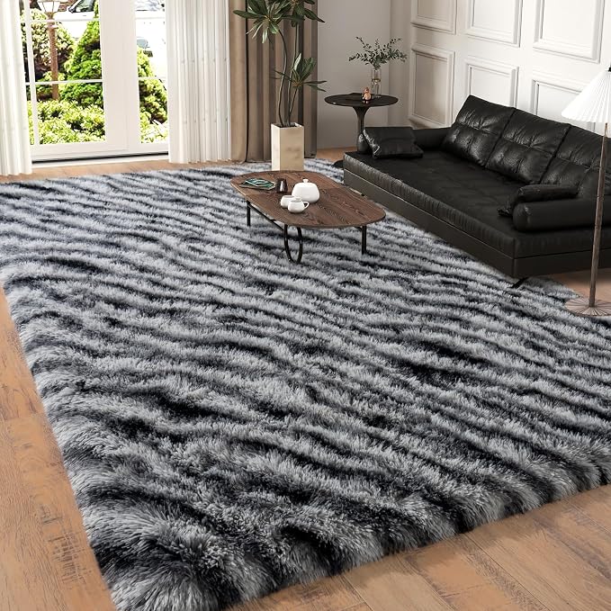 Dssimo Zebra Rug for Bedroom, 5x7 Fluffy Animal Rug for Living Room | Shaggy Fuzzy Upgrade Non-Slip Zebra Print Rug for Nursery Kids Room Dorm Room Home Decor, Indoor Plush Floor Carpet