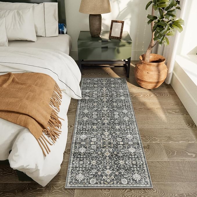 Machine Washable Hallway Runner Rug: 2'x6' Kitchen Rugs Soft Non-Slip Low Pile Vintage Boho Carpet Runners for Indoor Entryway Kitchen Bedside Bedroom Bathroom Farmhouse Decor