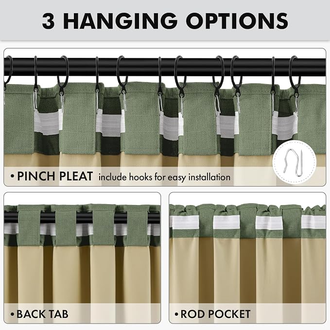 MIULEE 100% Blackout Linen Curtains 42 x 72 Inch Olive Green 2 Panels | Thermal Insulated, Room Darkening Drapes for Bedroom Living Room, Back Tab Rod Pocket Pinch Pleated, Solid Luxury Decor