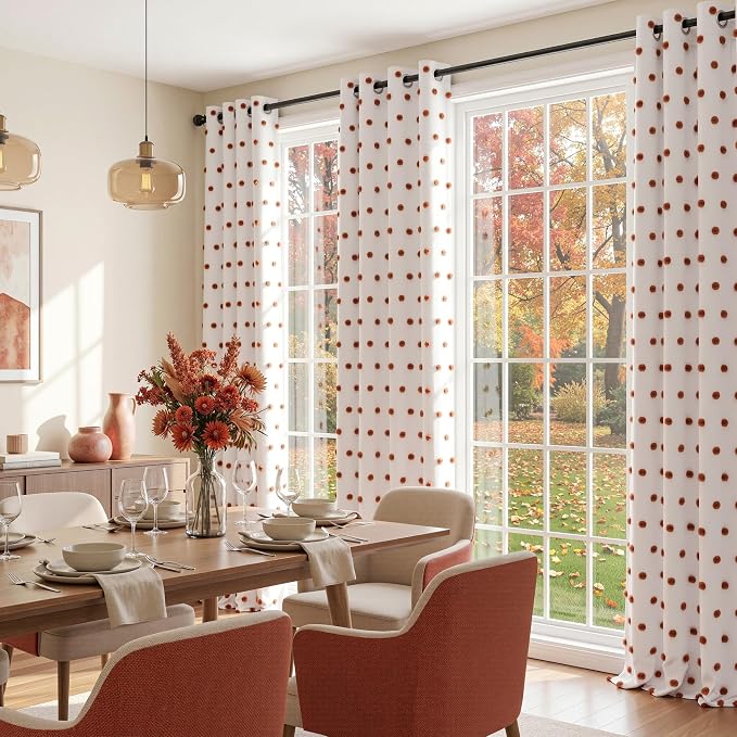 MYSKY HOME Blackout Bohemian Curtains for Living Room 95 Inch Long Nursery Curtain for Sliding Door Grommet 100% Room Darkening Bedroom Drapes with Brick Red Pom Pom Sheer 52 x 95 in, 2 Panels