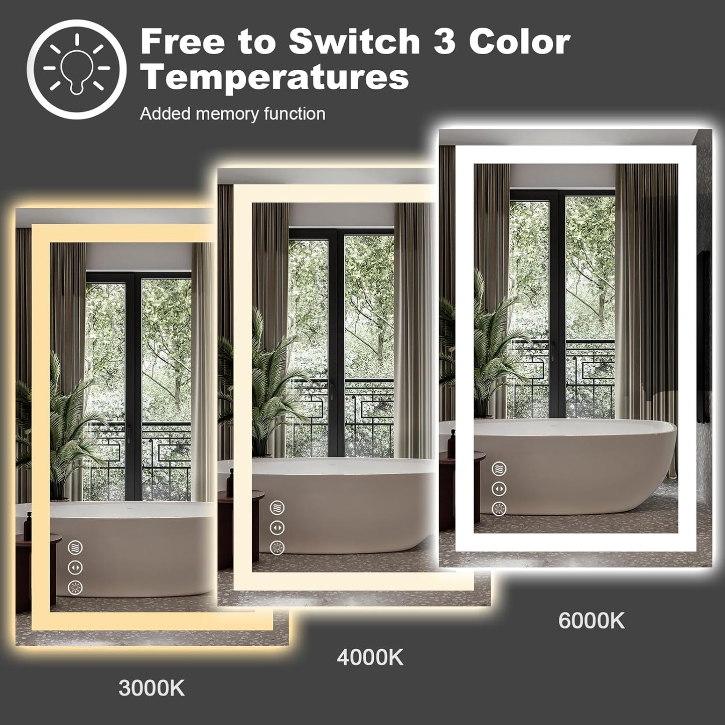 Amorho LED Bathroom Mirror 28"x 36" with Front and Backlight, Stepless Dimmable Wall Mirrors with Anti-Fog, Shatter-Proof, Memory, 3 Colors, Double LED Vanity Mirror (Horizontal/Vertical)