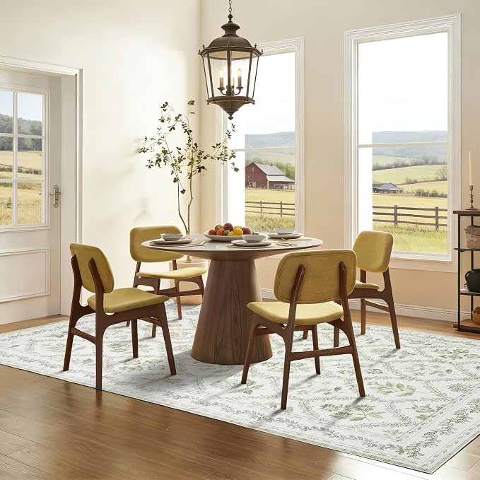 Sage Green Rugs 8x10 for Living Room Boho Washable Rugs Large Floral Floor Covering for Bedroom, 8 x 10 Soft Green Dining Room, Non Slip Farmhouse Floor Carpet for Kids Playroom Dorm