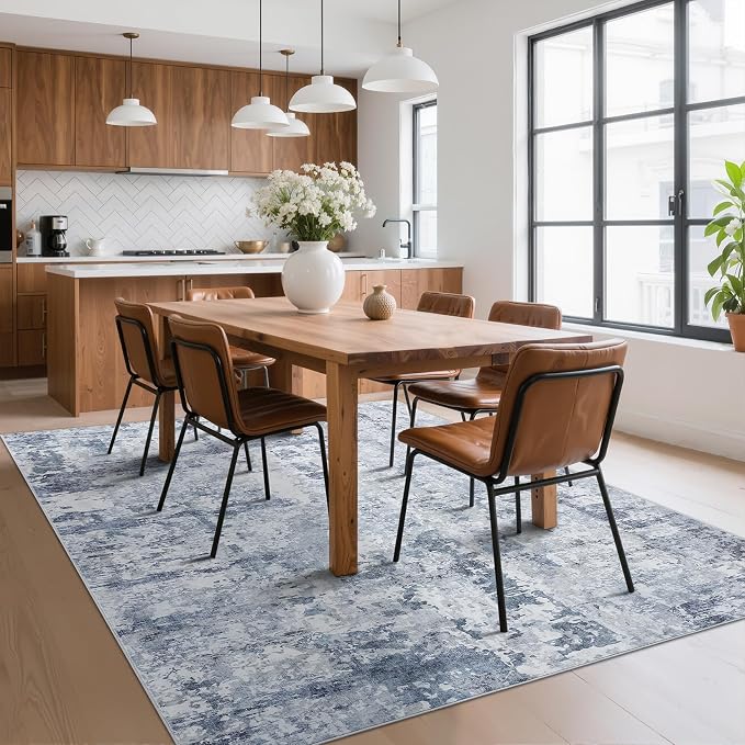 GarveeHome 8x10 Abstract Area Rugs Blue Washable Living Room Bedroom Rug | Soft Low Pile Non Slip Accent Rug for Living Room, Bedroom, Dining Room, Modern Indoor Carpet
