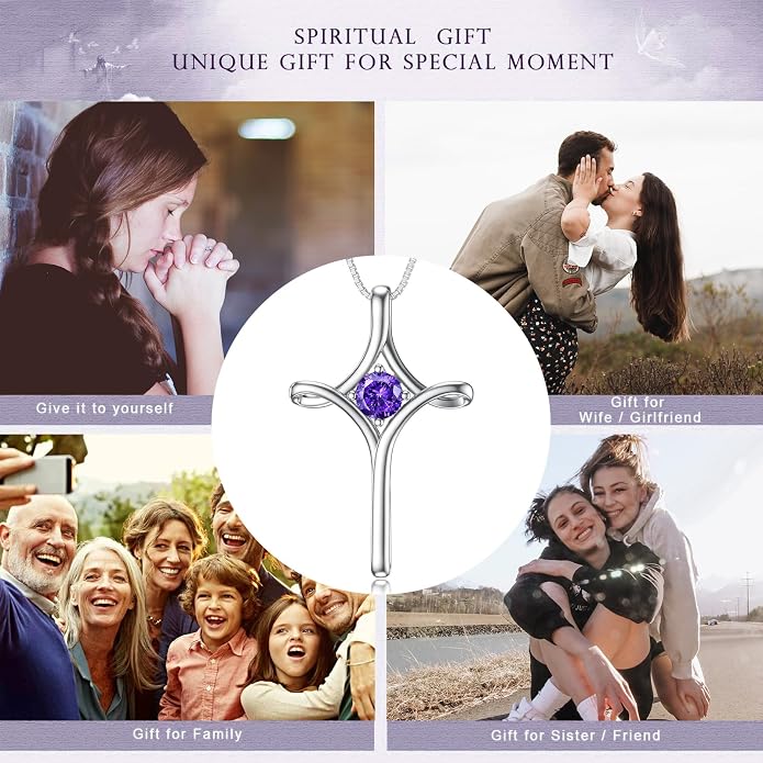TOUPOP Cross Necklace for Women 925 Sterling Silver Birthstone Cross Pendant Fine Jewelry Anniversary Birthday Mothers Day Gifts for Mom Wife Her
