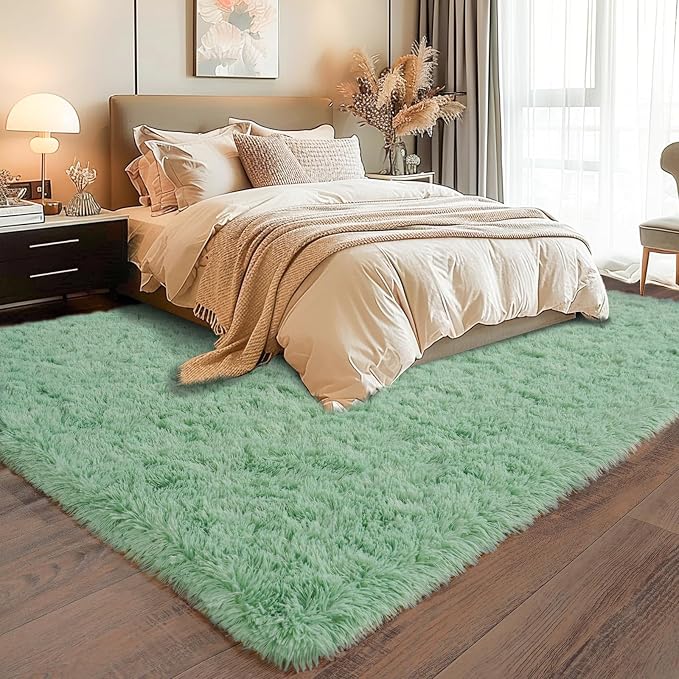 Soft Fluffy Sage Green Rug for Living Room Bedroom, 4x6 Shaggy Area Rugs | Non-Slip Mint Green Rug for Nursery Kids Room Dorm Room Home Decor, Indoor Plush Floor Carpet