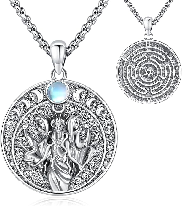 Pentagram/Celtic Knot/Witches Knot/Santa Muerte/Triple Moon Goddess/Baphomet/Hecate Necklace Sterling Silver Magic Wiccan Amulet Pagan Jewelry for Women Men
