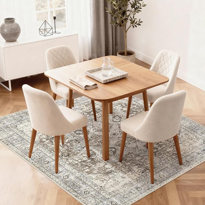 Tortania 6' Square Area Rug Living Room Rugs - Washable Boho Rug Vintage Oriental Distressed Farmhouse Large Thin Indoor Carpet for Bedroom Under Dining Table Home Office - Brown Blue