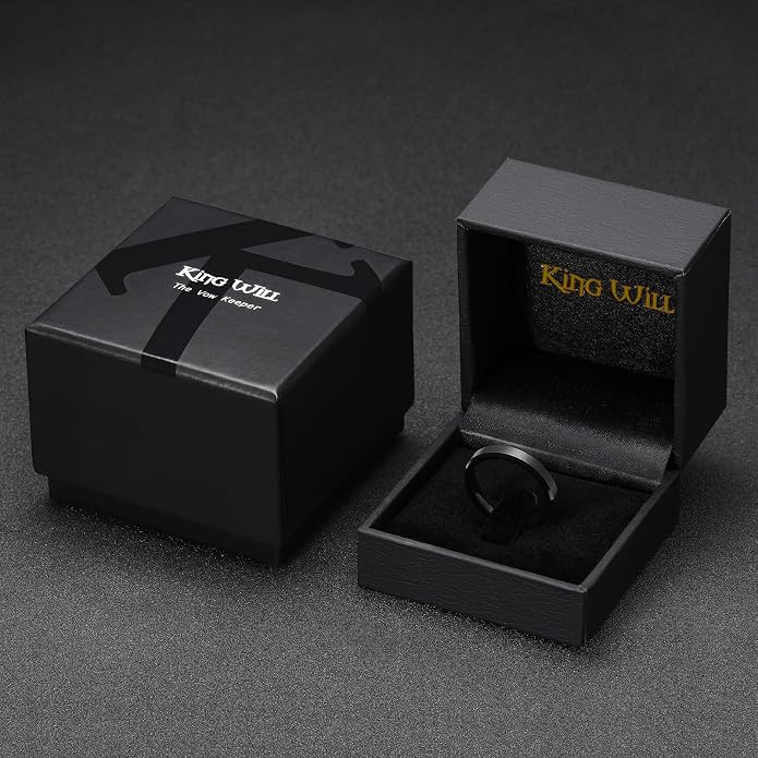 King Will Tungsten Men's Wedding Ring - Available in 6mm to 10mm, Black/Silver, Matte Finish, Beveled Polished Edge, Comfort Fit