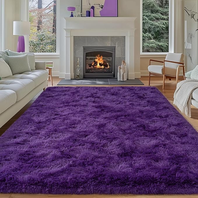 8x10 Purple Rug for Bedroom,Ultra-Soft Fluffy Area Rugs for Living Room | Large Soft Plush Furry Non-Slip Carpet for Kids,Girls Boys and Teens Decorations Aesthetic for Dorm Nursery Classroom
