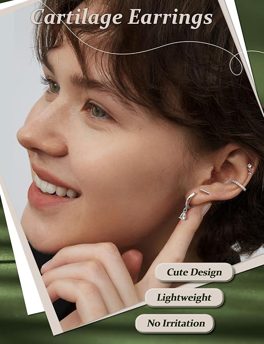 Hypoallergenic Silver Gold Earrings Stacks - 9 Pairs 14K Gold Plated Surgical Stainless Steel Earring Set for Sensitive Ears - Small Ear Piercing Flat Back Cartilage Earrings for Women Trendy Gifts