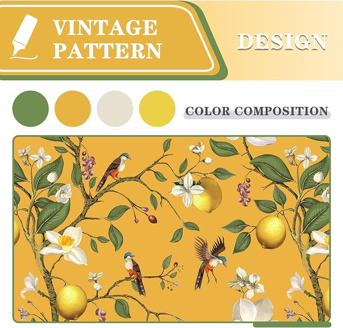 MYSKY HOME Floral Blackout Curtains 63 inch Length, Vintage Floral Curtains for Living Room Bird Lemon Patterned Curtain for Bedroom Farmhouse, Room Darkening Grommet Drapes 2 Panels, 52W Each Panel