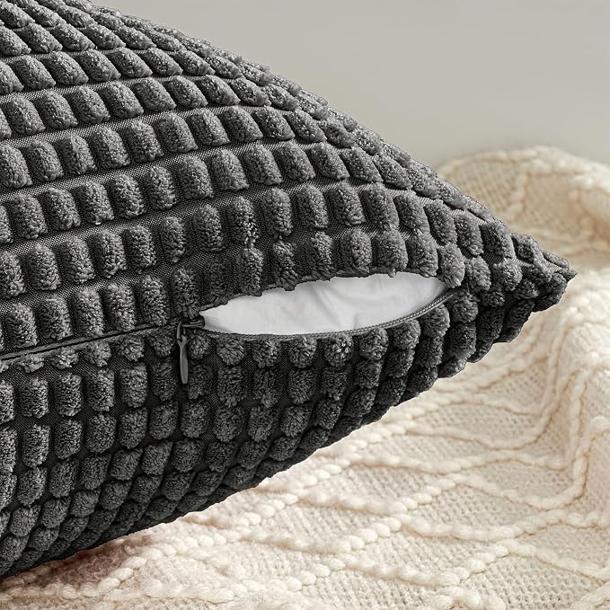 Topfinel 22x22 inches Euro Pillow Shams Set of 4 Soft Corduroy Decorative Throw Pillow Covers for Bedroom Living Room Boho Textured Striped Patchwork Couch Pillow Covers 55x55 cm Darkgrey
