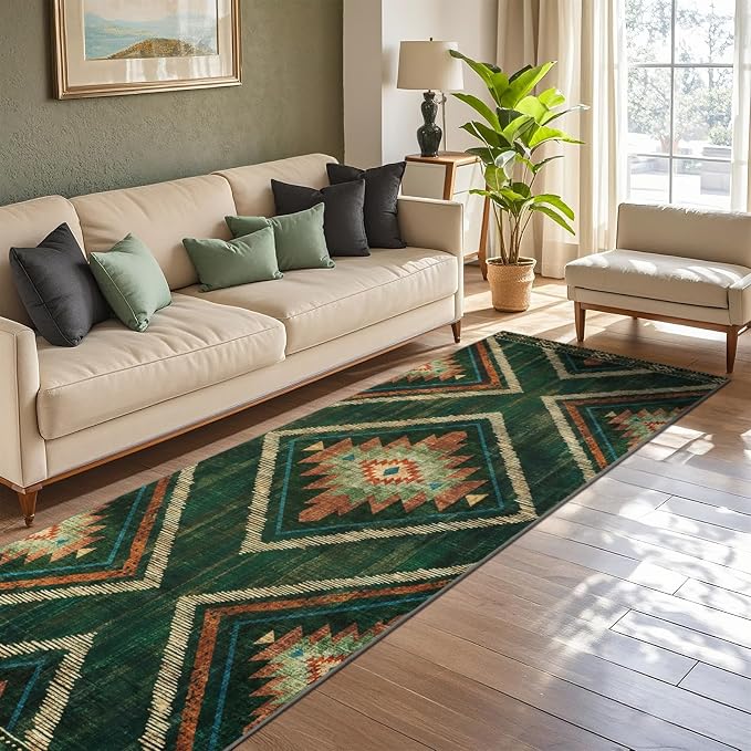 Runner Rugs for Hallway Boho 3x10Ft Non Slip, Green Moroccan Washable Kitchen Rug Runner Non Shedding, Soft Geometric Entryway Floor Carpet for Floor Bedroom Doorway Office Decor