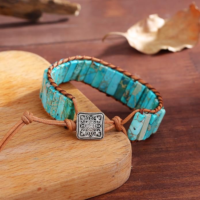 Plumiss Women Boho Handmade Natural Stone Crystal Leather Bead Wrap Bracelets Collection