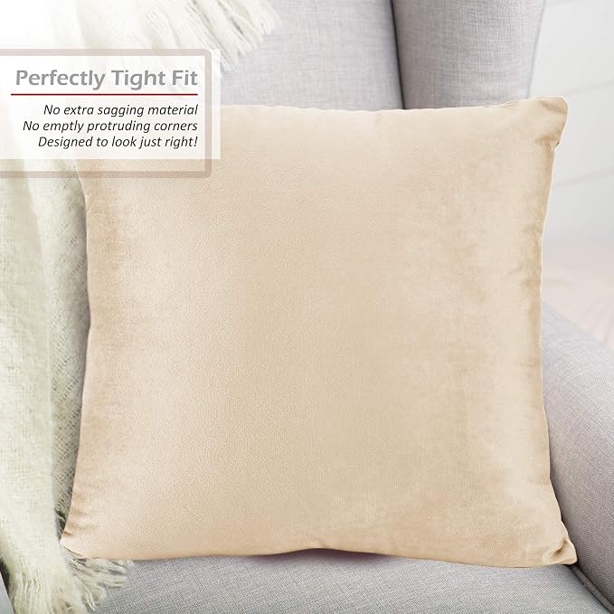 Nestl Throw Pillow Covers, Cozy Velvet Decorative Outdoor Pillow Covers 20X20 Inches, Soft Solid Cushion Covers for Sofa, Bed and Car, Set of 4 - Beige Cream