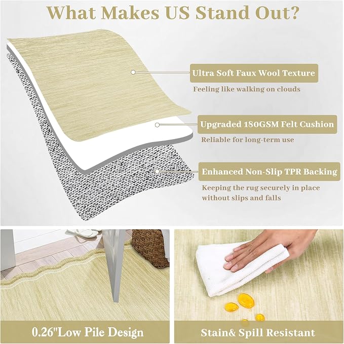 Garvee Scalloped 10x13 Area Rugs for Living Room Large Washable Rugs,Neutral Solid Rug Stain Resistant Non Slip Floor Mat Carpet Indoor Accent Rug for Bedroom Dining Room Playroom Home Decor,Beige | Rugs for Living Room, Non-Slip Soft Carpet for Bedroo...