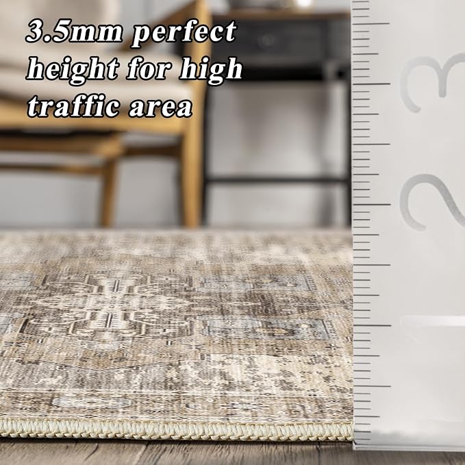 RUUGME Living Room 10x12 Area Rug - Washable Lightweight Area Rug Stain Resistant Carpet Vintage Soft Rugs for Bedroom with Non Slip Backing Indoor Ultra-Thin Rugs Home Decor 10x12 Beige