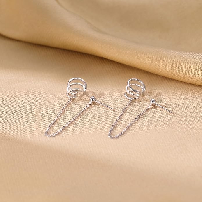 SLUYNZ 925 Sterling Silver Cuff Earrings Chain for Women Crawler Earrings Studs