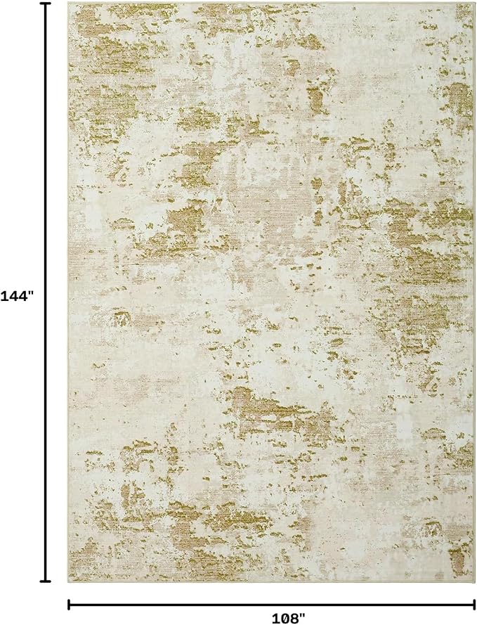 ROYHOME Modern Abstract Area Rug 9x12 Non Slip Non Shedding Rug Low Pile Stain Resistant for Bedroom Living Room,Golden Grey