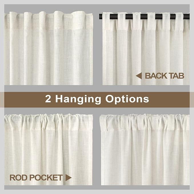 Extra Long Drapes 132 Inch Length Hanging Back Tab Rod Pocket Linen Sheer Natural Fabric Tall Floor to Ceiling 2 Story Curtain for High Living Room Sliding Door Villa Hall Theater 11 FT European Style