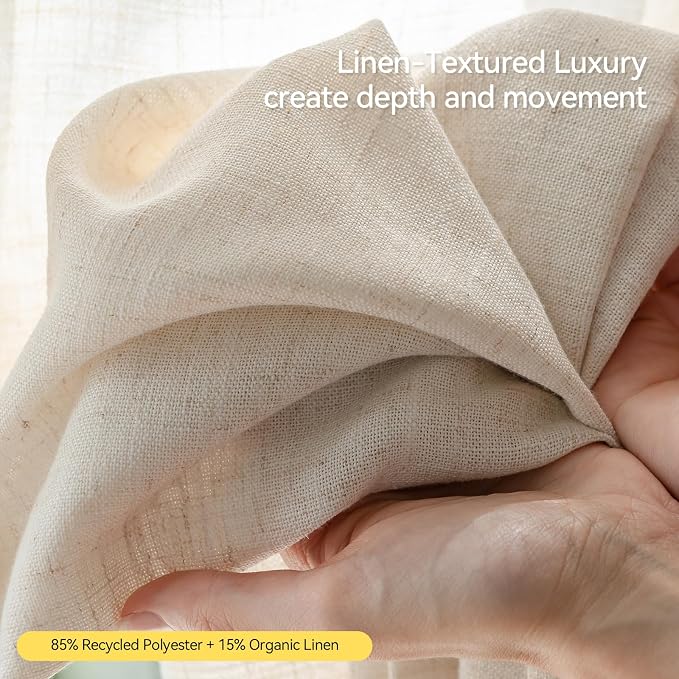 Liz Sheer Pinch Pleated Linen Curtains 102 Inches Long - Light Filtering Pleat Curtains for Living Room, Window Curtains for Bedroom, Luxury Pinch Pleated Drapes with Hooks, Natural, 2 Panels Set