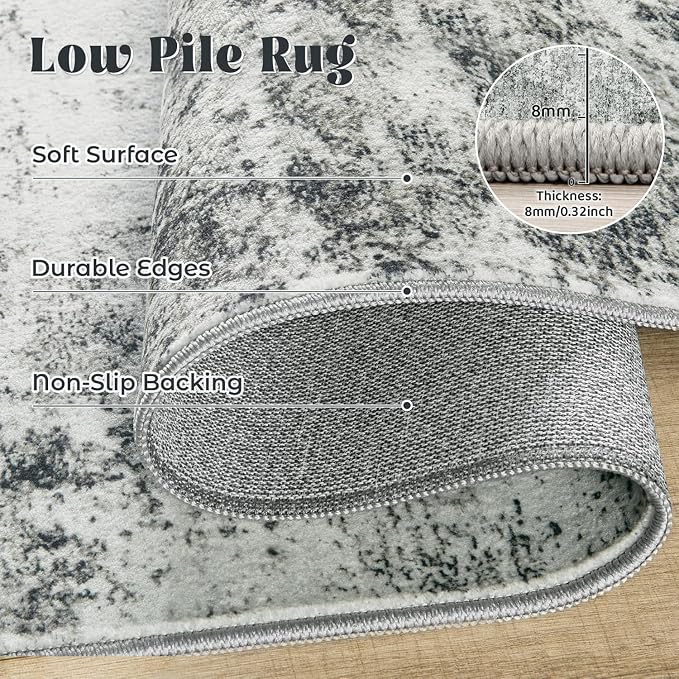 XLUEZ 5x7 Area Rugs for Living Room, Washable Modern Abstract Large Area Rug Neutral Soft Non Slip Kids Rug Stain Resistant Indoor Carpet for Bedroom Nursery Dining Room Playroom(Grey, 5'x7')