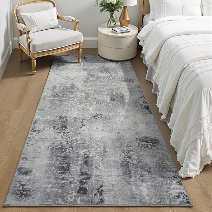 Kelarea Washable Runner Rug, 2x6 Grey Kitchen Rugs Runner with Rubber Backing, Abstract Non-Slip Carpet Runners for Hallways, Kitchen, Bedroom, Laundry, Entrance