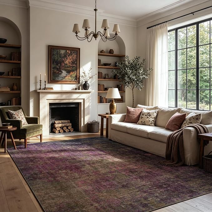 Washable Rugs 8x10 Area Rugs for Living Room,Bedroom,Dining Room-Modern Abstract Neutral Accent Rugs with Non Slip Backing,Large Soft Low Pile Carpet for Nursery Home Office (Stain-Resistant)