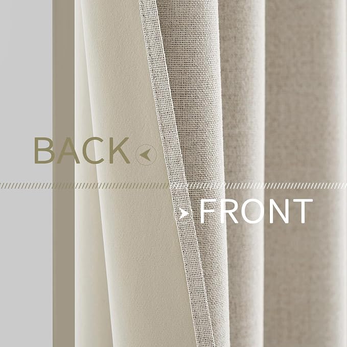 MIULEE Linen Curtains 100% Blackout for Bedroom Thermal Insulated Birch Grommet Room Darkening Curtains & Drapes for Living Room 52 x 72 Inch (2 Panels)