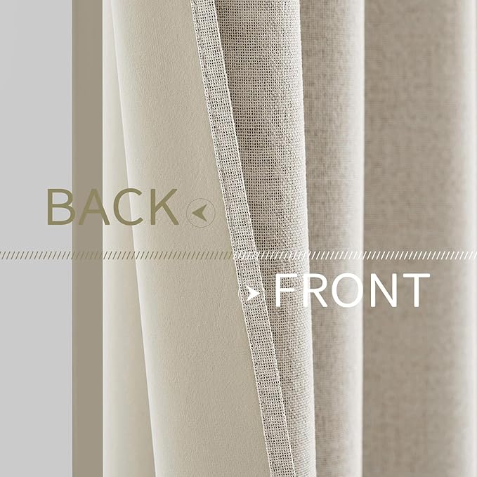 MIULEE Linen Blackout Curtains for Bedroom Thermal Insulated Birch Grommet Room Darkening Black Out Drapes for Living Room 52 x 54 Inch (2 Panels)