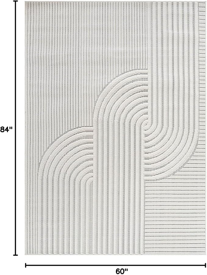 CAMILSON Modern Rug 5x7 Luxury Swirl Curved Micro Loop Area Rugs Soft High-Low Pile Stain Resistant Easy to Clean Non-Shedding Durable Living Room Office Indoor Carpet (White)