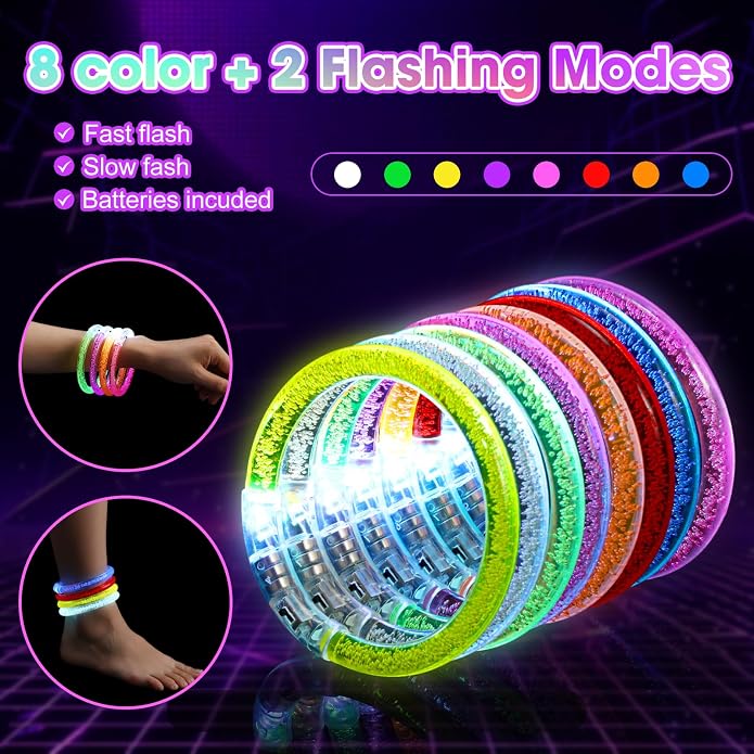 Junkin Glow Sticks Bracelets Glow in The Dark Bracelets LED Flashing Light Up Neon Supplies for Light Up Rave Concert Birthday Carnival Party Favors