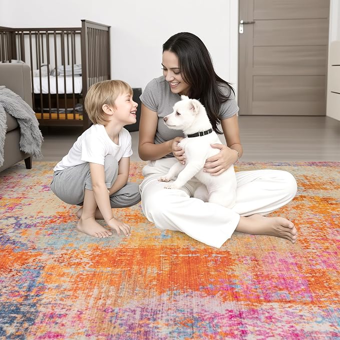 8x10 Area Rug Living Room Rug: Washable Modern Abstract Soft Thin Rug Indoor Floor No Slip Carpet for Bedroom Dining Room Farmhouse Nursery Home Office - Galaxy Haze