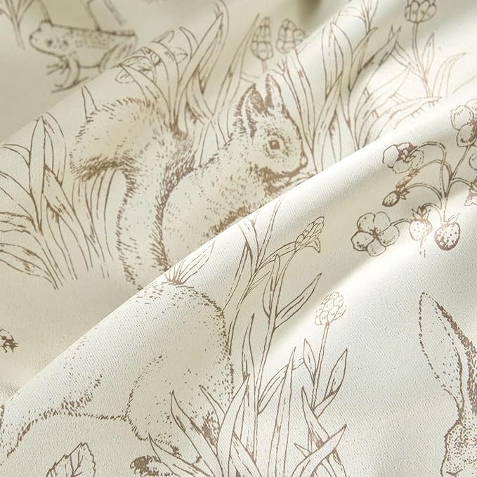 jinchan Taupe Blackout Curtains 63 Inch Whimsical Back Tab 2 Panels | Room darkening,nursery kids bedroom,privacy,whimsical,cottagecore,bunny pattern,botanical,nature-inspired decor