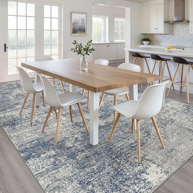 5x7 Area Rugs Living Room: Washable Large Neutral Rug Abstract Soft Modern Stain Resistant Indoor Floor Non-Slip Carpet for Bedroom Nursery Kids Office Playroom Dining Room Under Table- Blue Gray