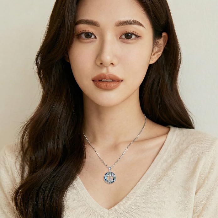 Tree of Life Necklace 18K White Gold Plated Tree of Life Abalone Shell/Crystal Pendant Necklace Family Tree Jewelry Gifts for Women Mothers Day Gifts