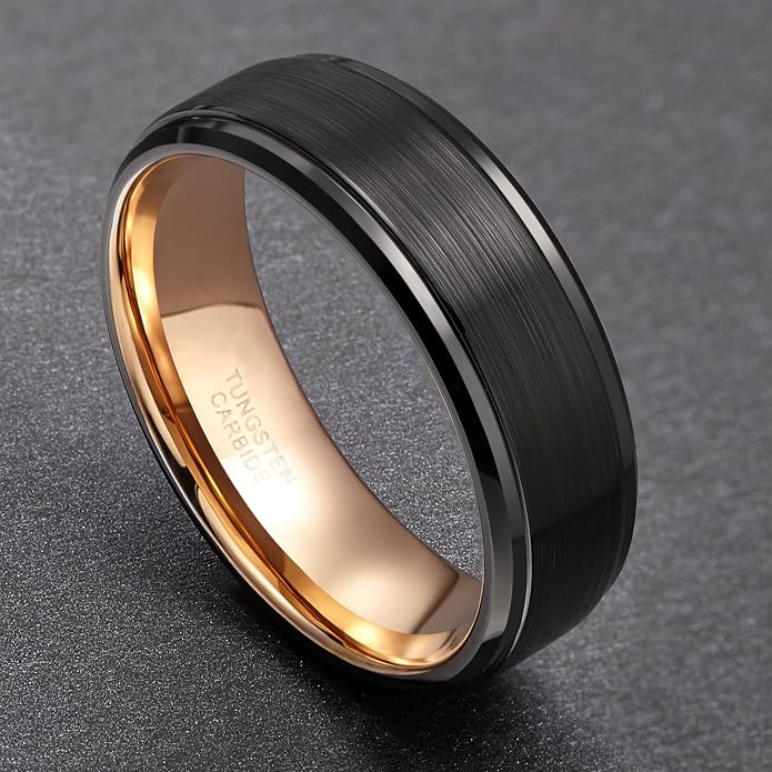 TRUMIUM 4mm 6mm 8mm Tungsten Rings for Men Women Silver Blue Rose Gold Plated Black Tungsten Wedding Band Matte Brushed Finish Comfort Fit Size 4-15