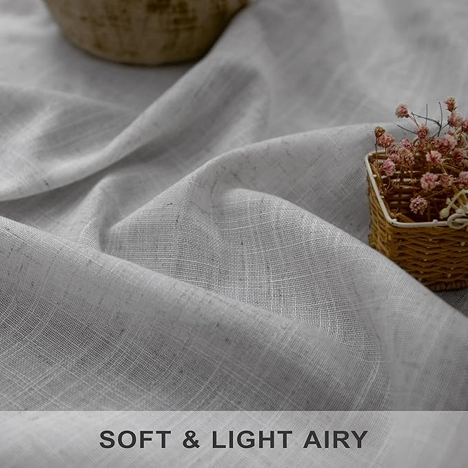 Long Grey Curtains 108 Inches for Living Room Set of 2 Panels Rod Pocket Back Tab Drapes Light Filtering Thick Sheer Linen Semi Privacy Dove Gray Curtains for Mens Office Bedroom Patio Door 9 FT Tall