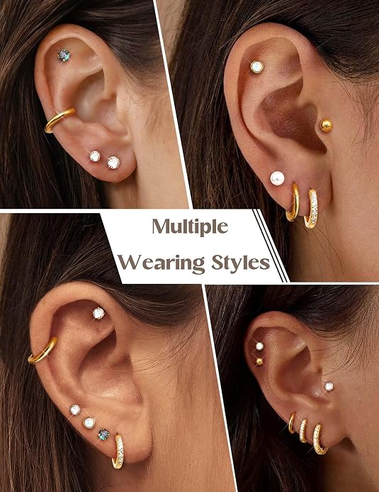 Jstyle Hypoallergenic Stud Hoop Earrings for Women Small Flat Back Surgical Stainless Steel Earrings for Sensitive Ears Trendy Silver Hoops Cartilage Earring Stacks Set Multiple Piercing Jewelry Gifts
