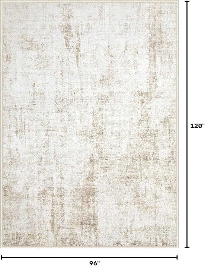8x10 Area Rug for Living Room: Washable Abstract Soft Rugs Non Slip Modern Stain Resistant Low Pile Carpet for Dining Room Bedroom Nursery Office (Beige, 8'x10')