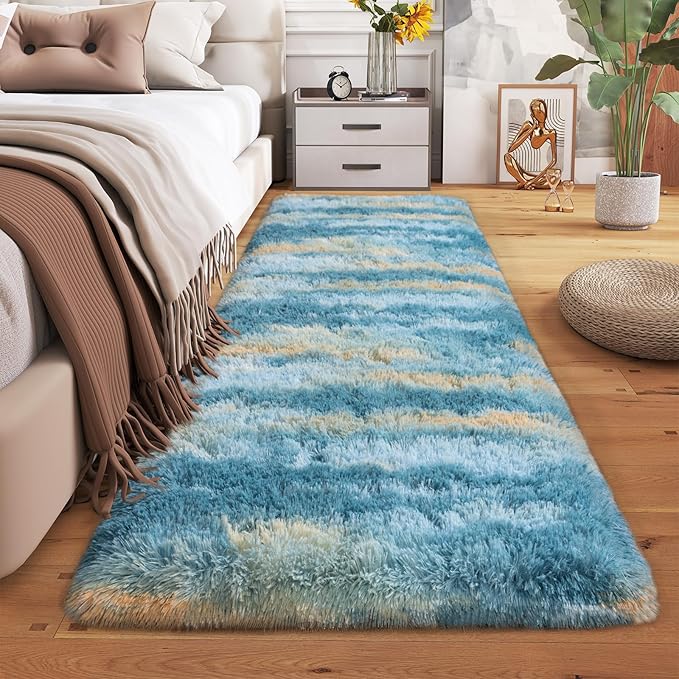 Dssimo 2x6 Abstract Runner Rug for Hallway Bedroom Bedside Living Room | Soft Fluffy Shag Upgrade Non-Slip Carpet for Kids,Girls Boys and Teens Decorations for Living Room Dorm Nursery Classroom