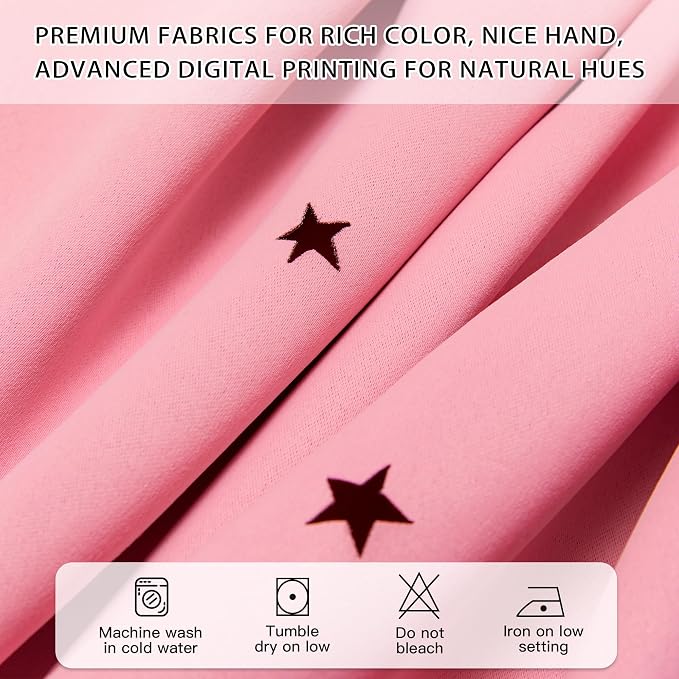 XiDi Pink Curtains for Girls Bedroom 80% Blackout Double Layer Curtains with Sheer Overlay for Nursery Kids Room Star Pink Drapes with Tiebacks Grommet Window Treatment 2 Panels W34 X L72